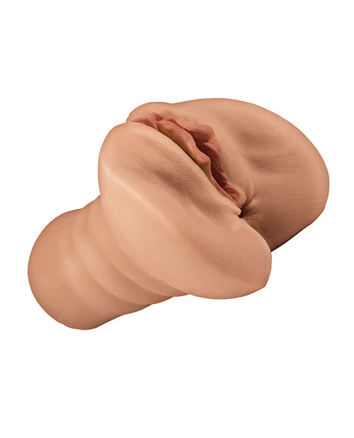 Realistic silicone breast form on a white background