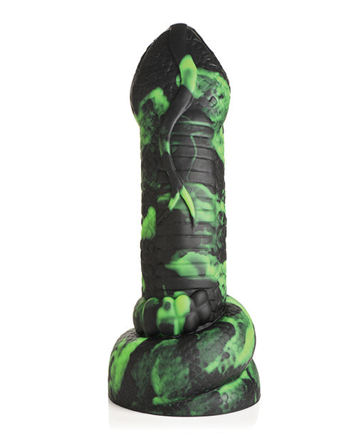 Sex toy with green and black design on a white background