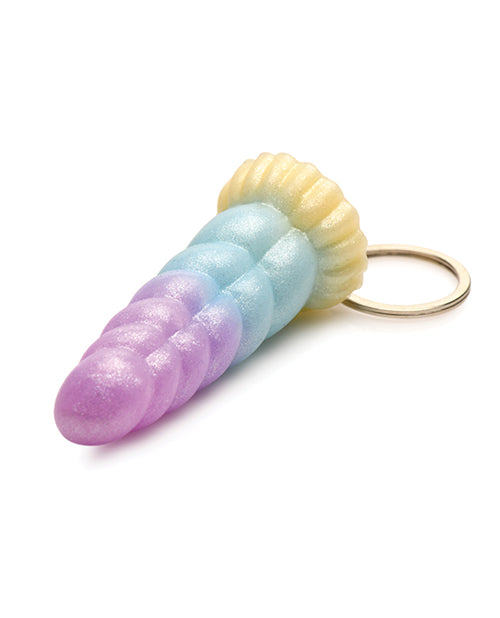 Pastel-colored corn-shaped keychain on a white background