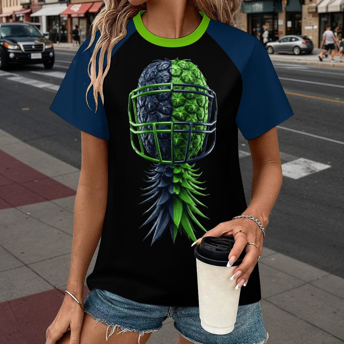 Neon Green & Navy Women's Raglan T-shirt