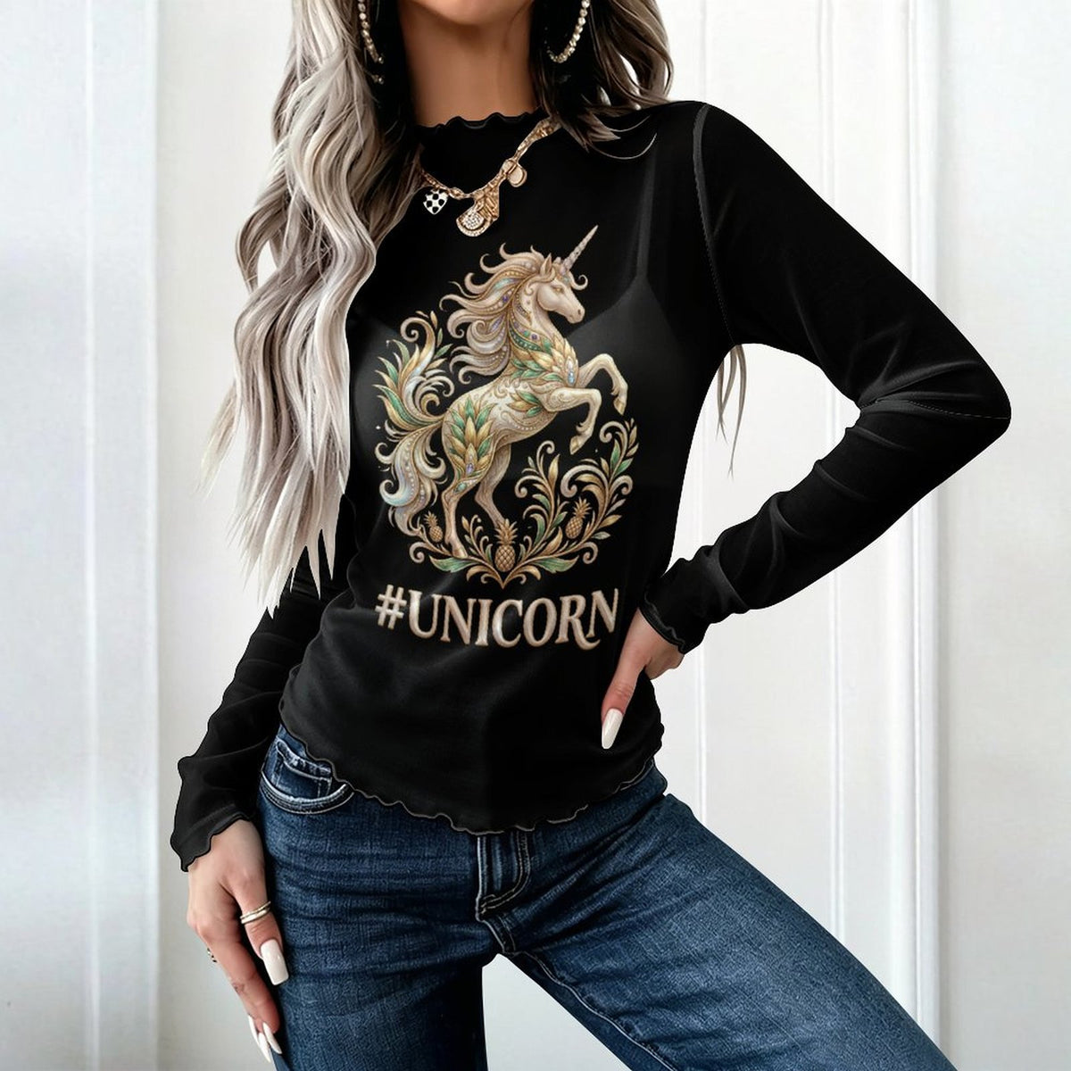 #UNICORN High Neck Mesh Top For Women