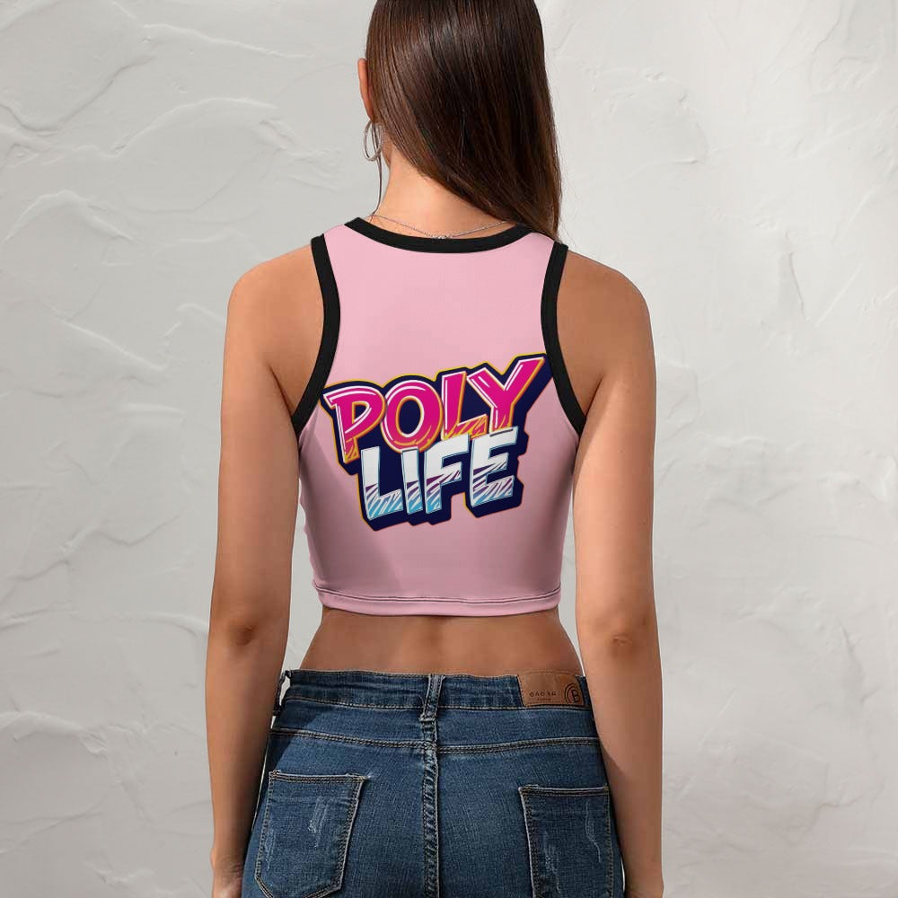 Poly Life Women's Cropped Slim Racer Tank Top – Lightweight Stretch Fit | Athletic & Casual Wear