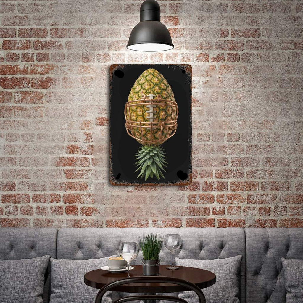 Pineapple Football Rusted Vintage Metal Wall Art Tin Sign-11.8"x7.9"/ 30x20cm