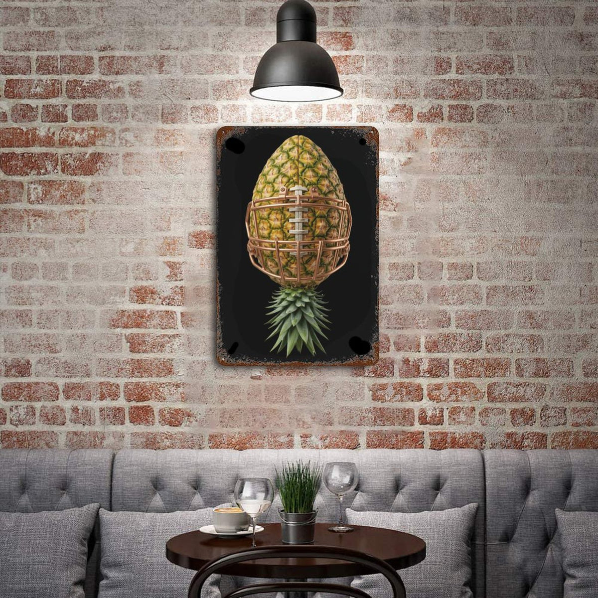 Pineapple Football Rusted Vintage Metal Wall Art Tin Sign-11.8"x7.9"/ 30x20cm