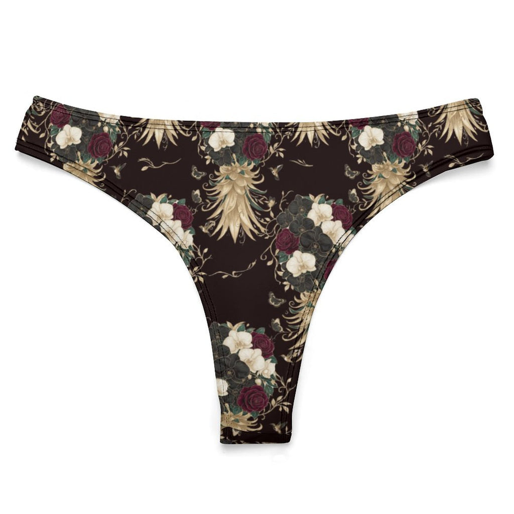 Floral Pineapple Cotton Thong Underwear for Women