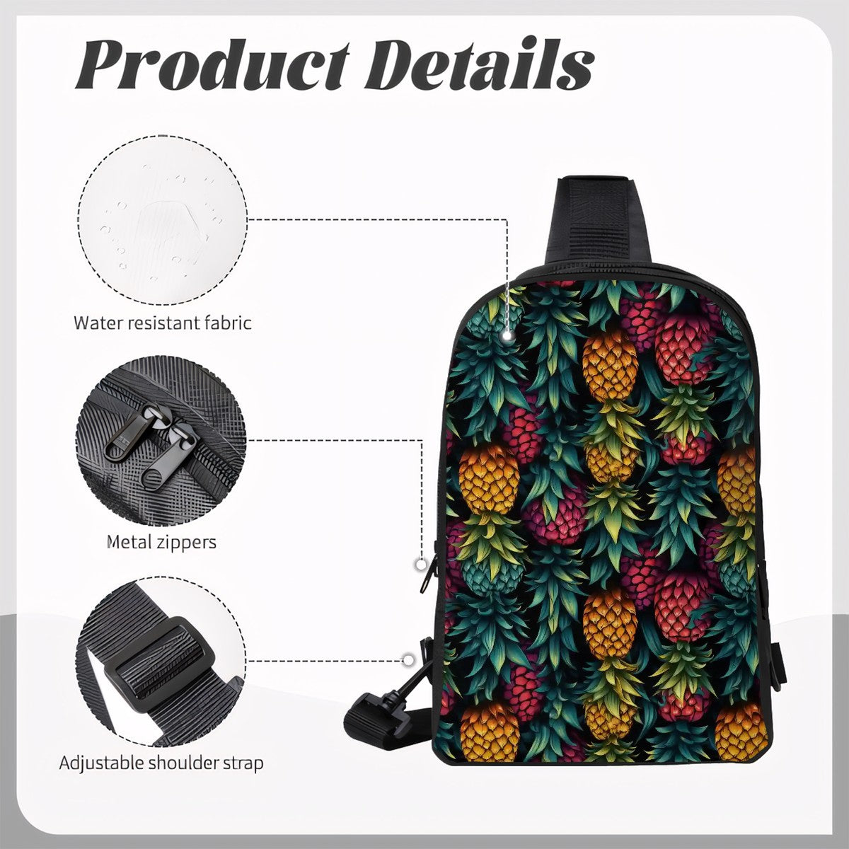 Colorful Upside-Down Pineapple Double Layer CrossBody Bag Chest Bag
