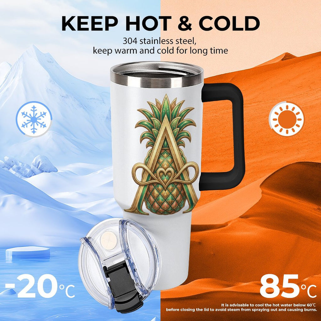 Monogram "A" Insulated Tumbler with Handle and Straw