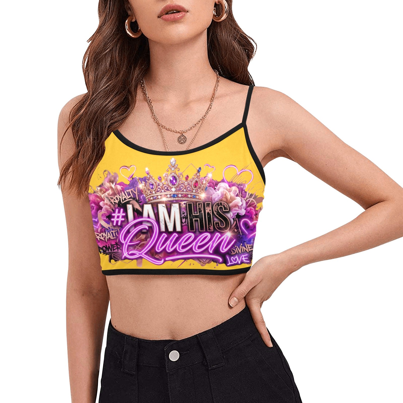 #IAMHISQUEEN Women’s Spaghetti Strap Crop Top – Sexy Stretch Yoga Tank, Lightweight Quick-Dry Fitness Crop Top for Women