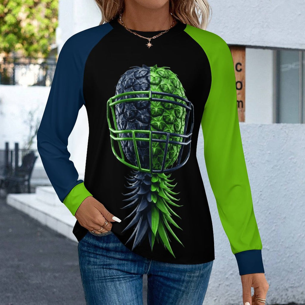 Neon Green & Navy Women's Long Sleeve Quick Dry Top
