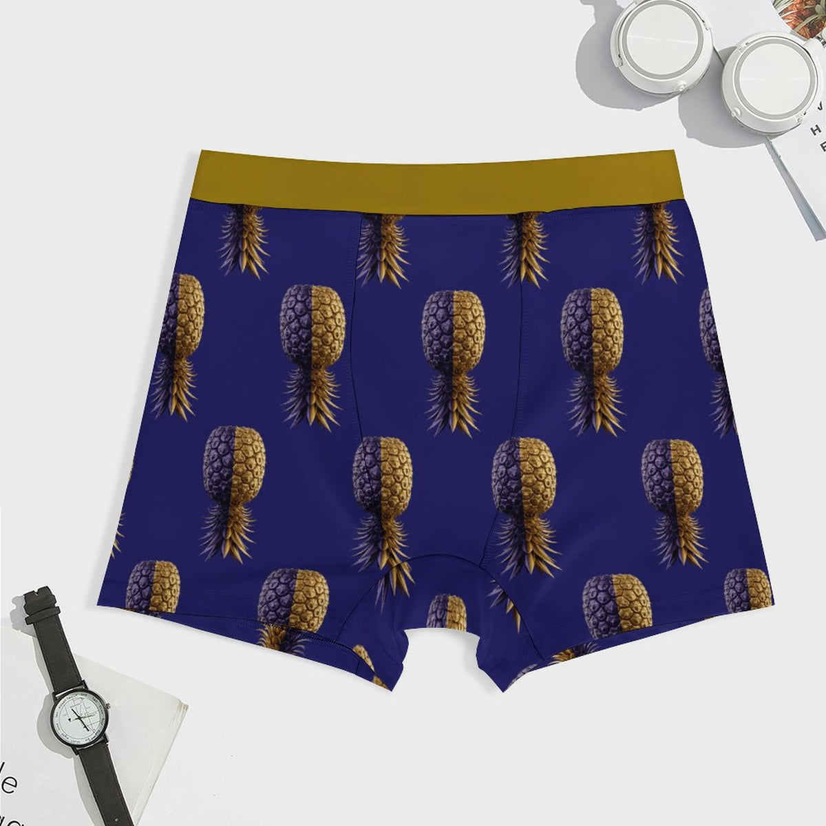 Football Purple & Gold Pineapple Ice Silk Men Cooling Boxer Shorts