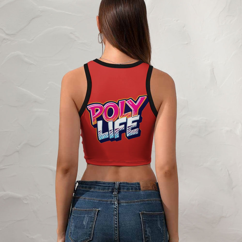 Poly Life Women's Cropped Slim Racer Tank Top – Lightweight Stretch Fit | Athletic & Casual Wear