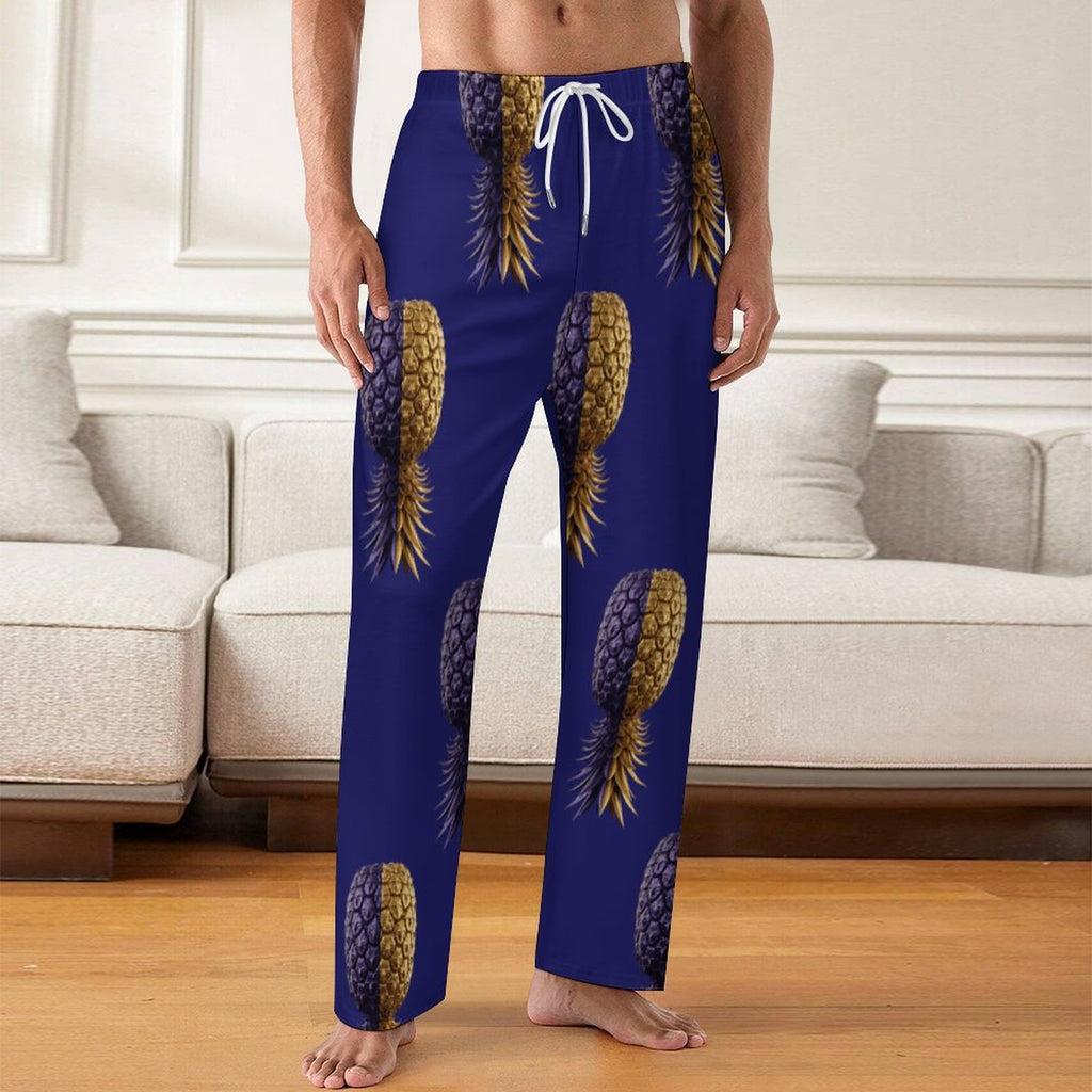 Football Purple & Gold Pineapple Cotton Loose Loungewear Pants for Men