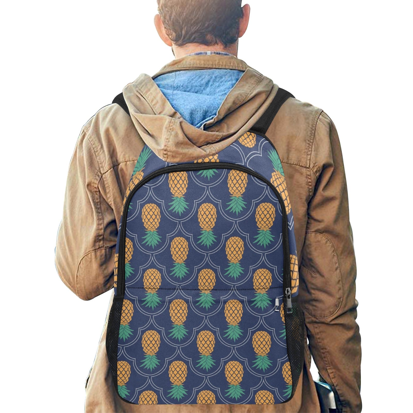 Upside Down Pineapple Fabric Backpack with Side Mesh Pockets