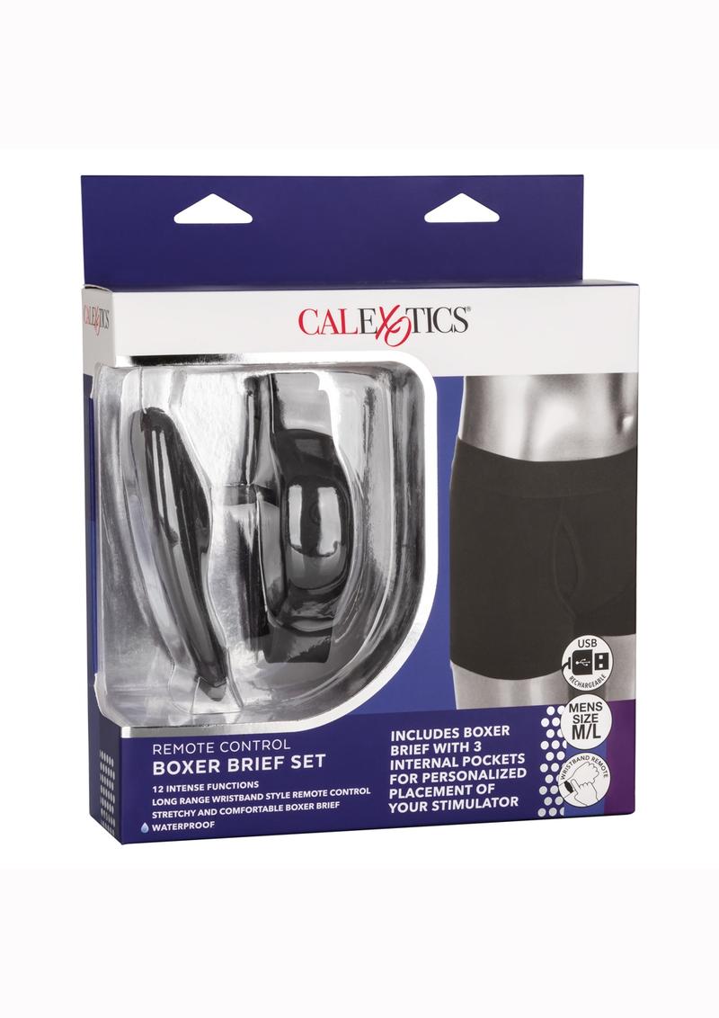 Calexotics remote control boxer brief set packaging on a white background