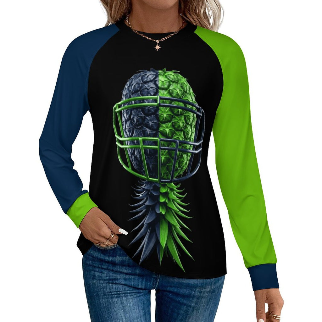 Neon Green & Navy Women's Long Sleeve Quick Dry Top