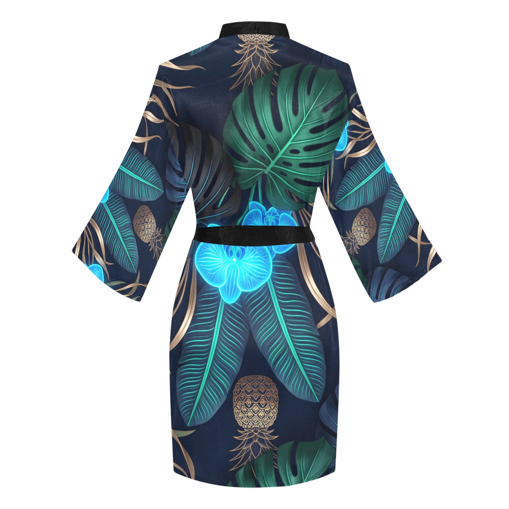 Pineapple Women’s Long Sleeve Kimono Robe | Lightweight 100% Polyester Bathrobe & Sleepwear