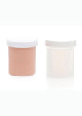 Two small containers with white lids on a white background