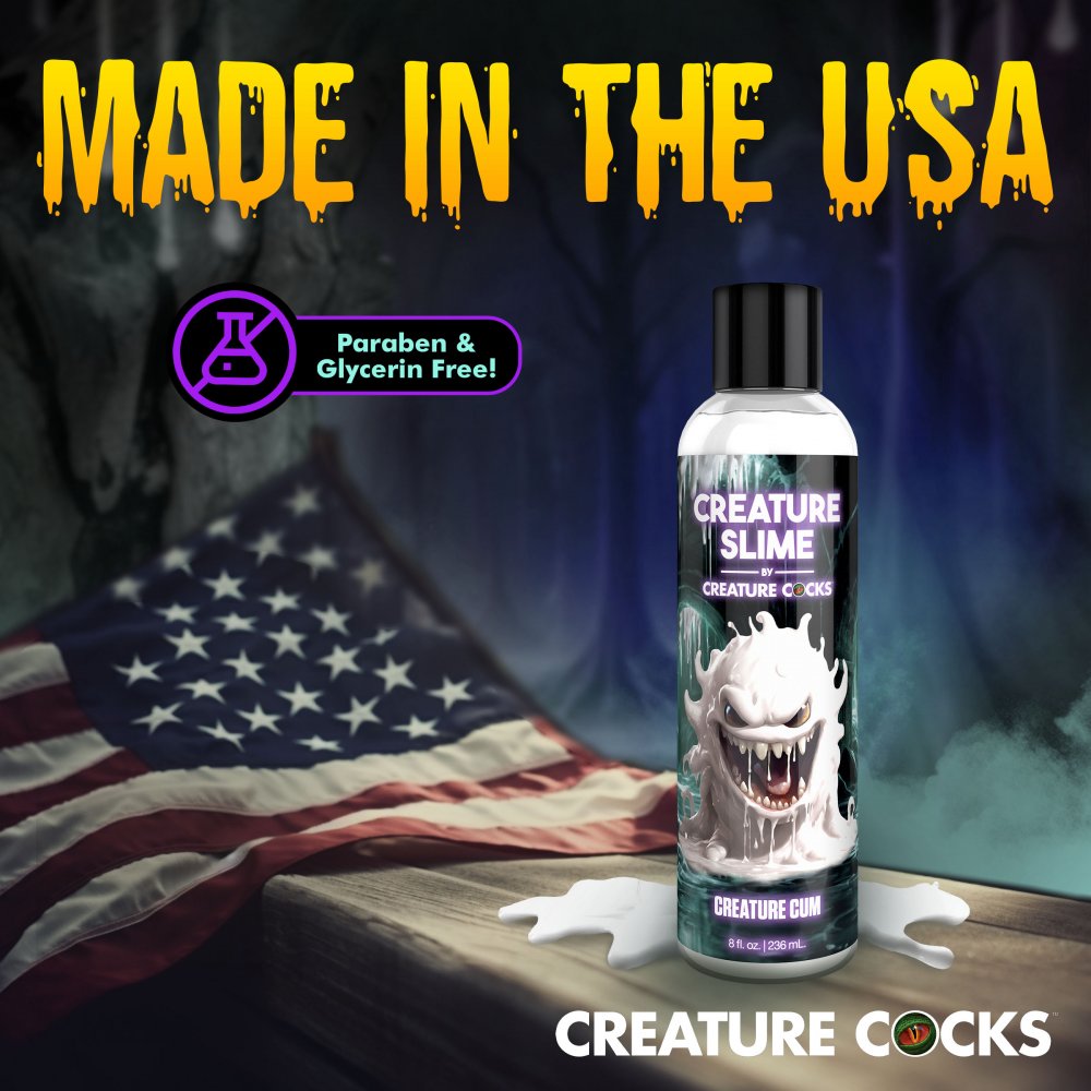 Bottle of 'Creature Slime' with American flag and 'Made in the USA' text