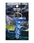 Keychain with octopus design in packaging featuring stormy sky and lightning.