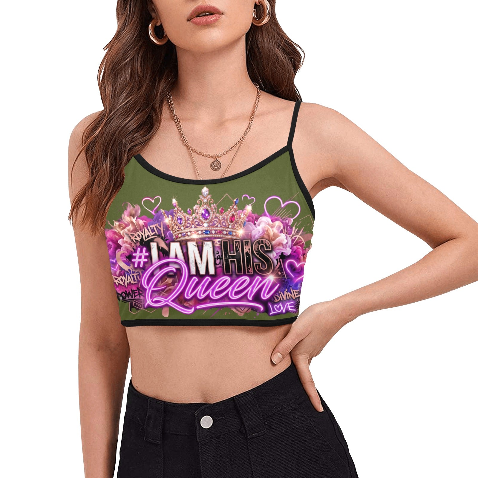 #IAMHISQUEEN Women’s Spaghetti Strap Crop Top – Sexy Stretch Yoga Tank, Lightweight Quick-Dry Fitness Crop Top for Women