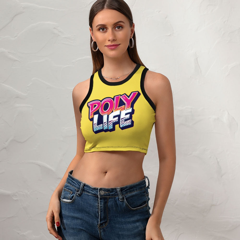 Poly Life Women's Cropped Slim Racer Tank Top – Lightweight Stretch Fit | Athletic & Casual Wear