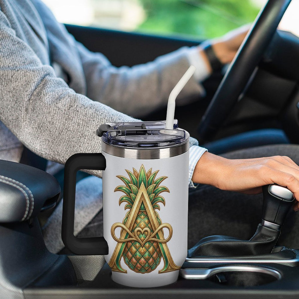 Monogram "A" Insulated Tumbler with Handle and Straw