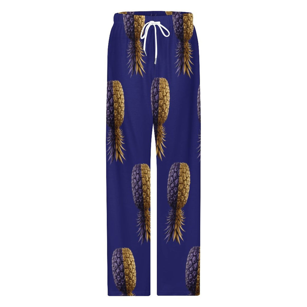 Football Purple & Gold Pineapple Cotton Loose Loungewear Pants for Men
