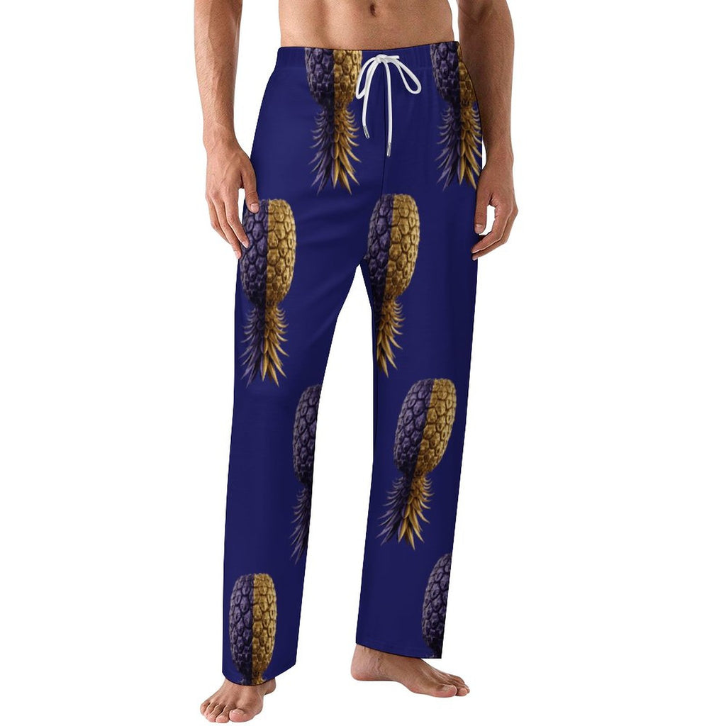 Football Purple & Gold Pineapple Cotton Loose Loungewear Pants for Men