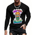 A man wearing a black long-sleeve t-shirt with a colorful graphic of a pineapple wearing sunglasses and a mustache, with the text 'FULL OR SOFT SWAP?' in a gradient font.