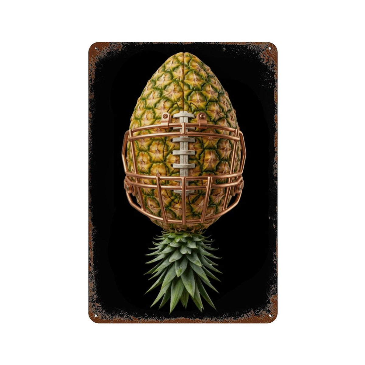Pineapple Football Rusted Vintage Metal Wall Art Tin Sign-11.8"x7.9"/ 30x20cm
