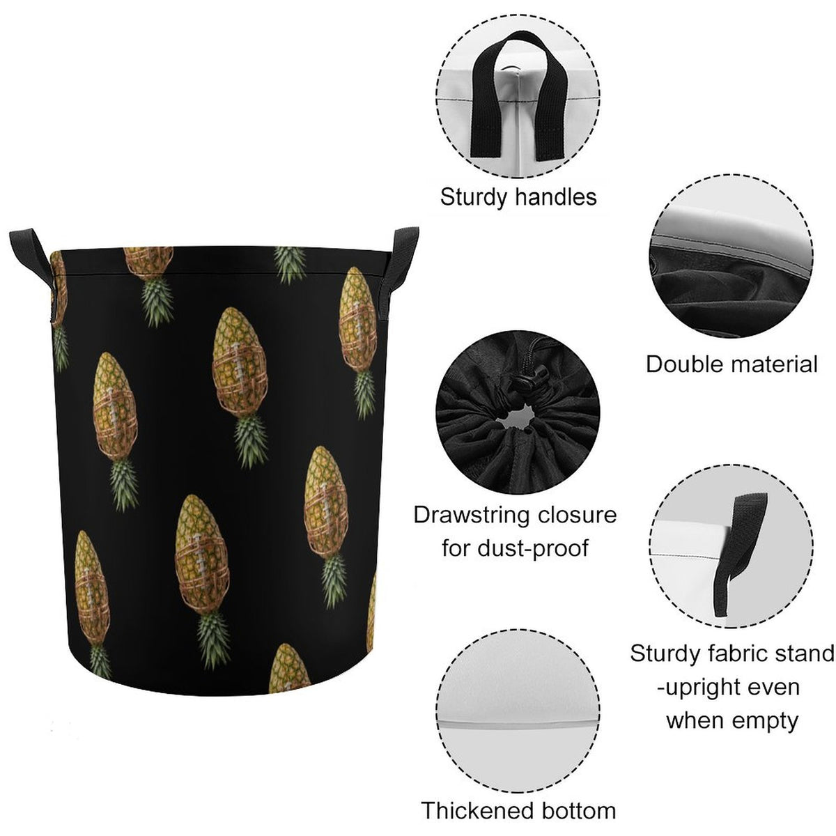 Pineapple Football Drawstring collapsible Laundry Basket
