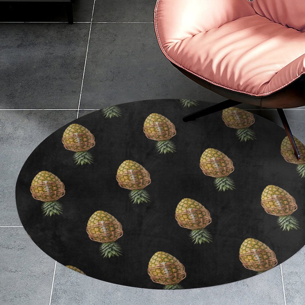 Pineapple Football Round Coral Velvet Warm Floor Mat