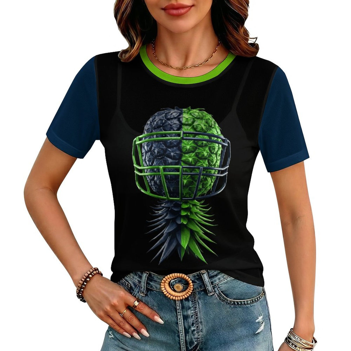 Neon Green & Navy Short Sleeve Mesh T-Shirt