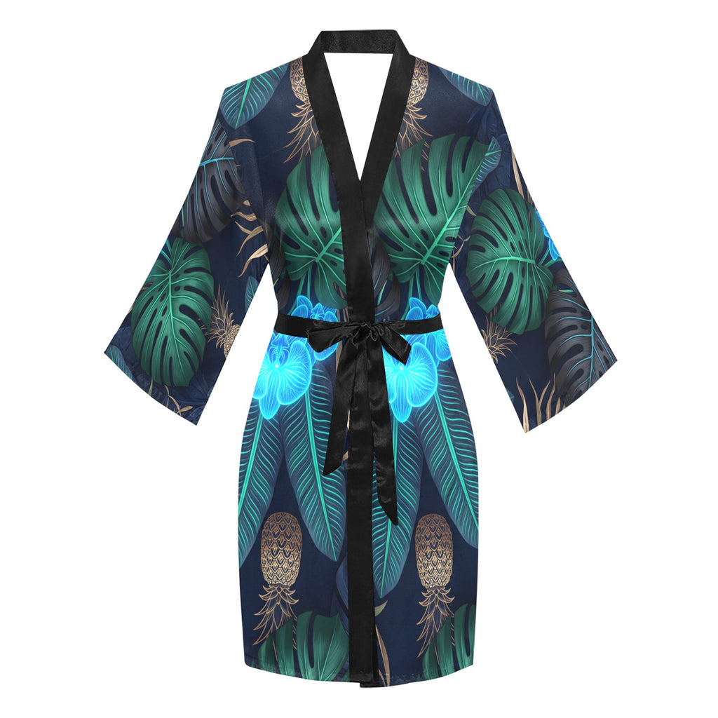 Pineapple Women’s Long Sleeve Kimono Robe | Lightweight 100% Polyester Bathrobe & Sleepwear