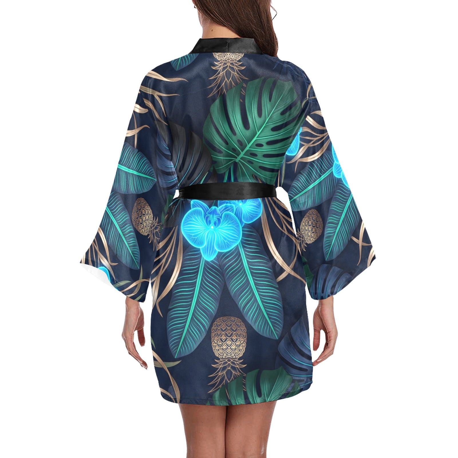 Pineapple Women’s Long Sleeve Kimono Robe | Lightweight 100% Polyester Bathrobe & Sleepwear