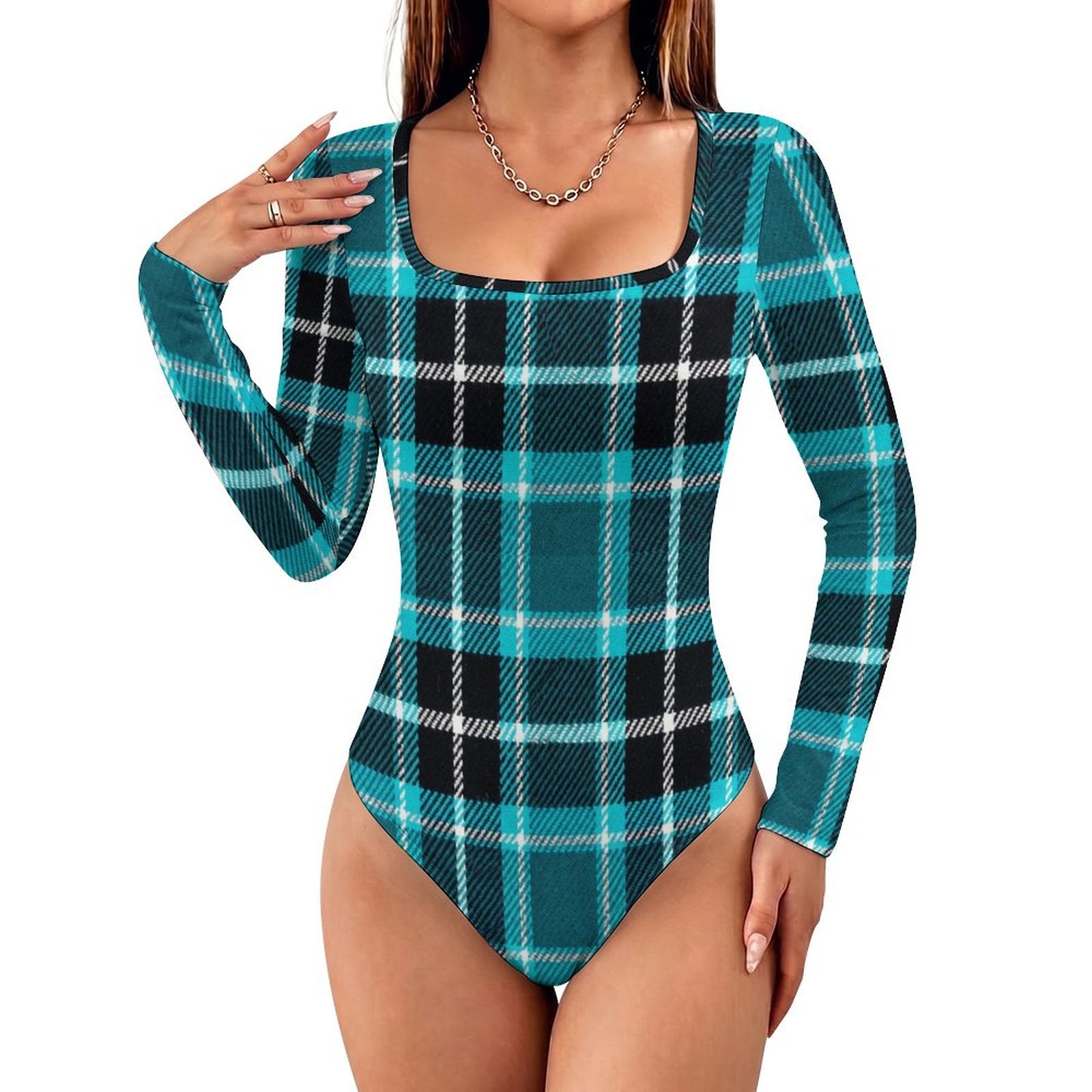 Square Collar Long Sleeved Jumpsuit(All-Over Printing)