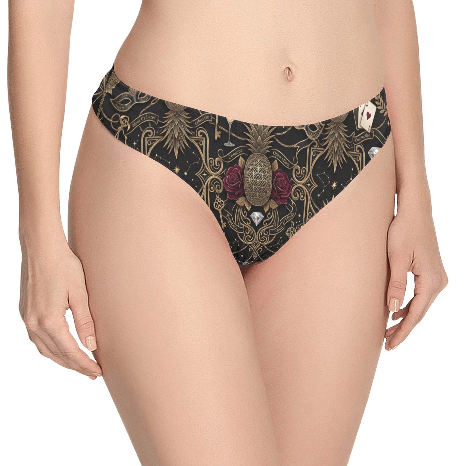Women wearing pineapple themed thongs