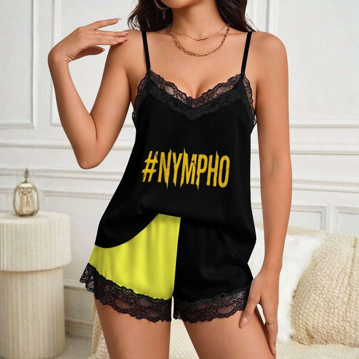 #NYMPHO Lace Trim Pajama Set