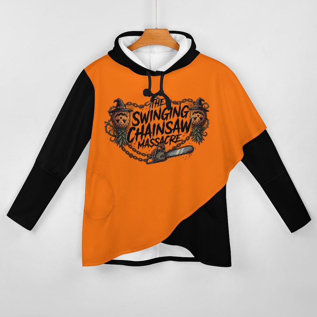 The Swinging Chainsaw Massacre Poncho-style Long Sleeve Women Hoodie with Irregular Hem