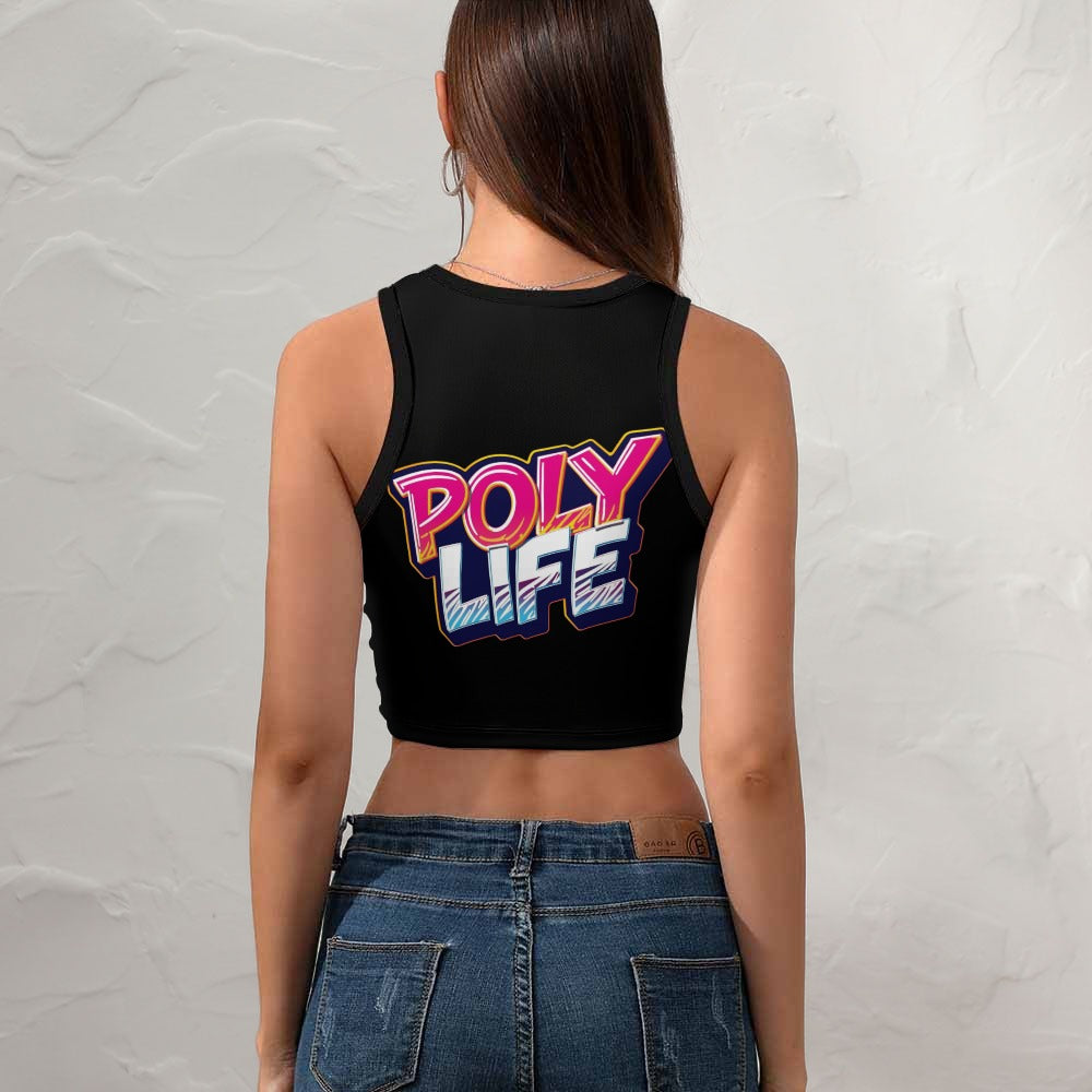 Poly Life Women's Cropped Slim Racer Tank Top – Lightweight Stretch Fit | Athletic & Casual Wear