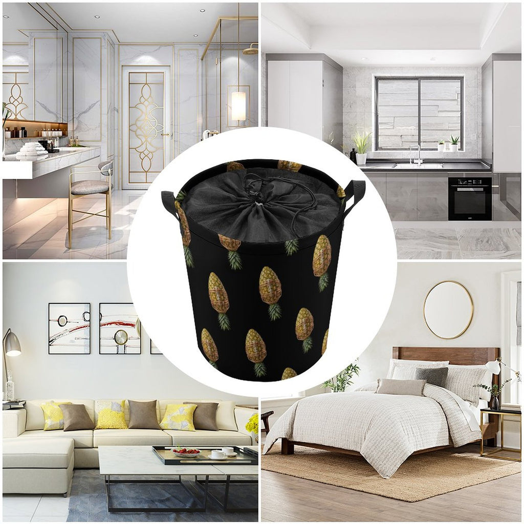 Pineapple Football Drawstring collapsible Laundry Basket