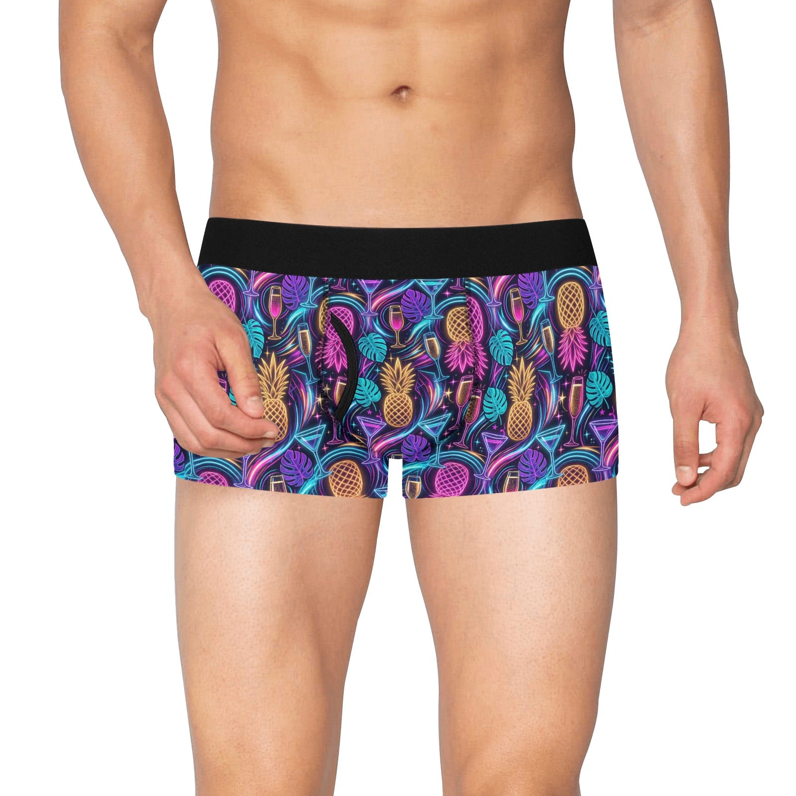 Men wearing Neon Pineapple underwear with a black band.