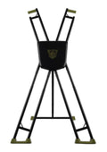 Black hunting stand with a logo on a white background