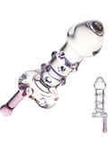 Glass smoking pipe with pink accents on a white background