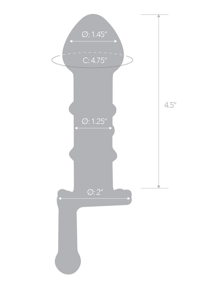 Gray metal decorative finial with dimensions on a white background