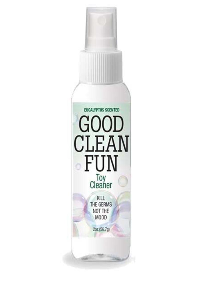 Spray bottle labeled 'Good Clean Fun' on a white background