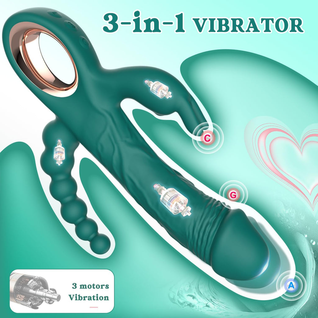 3-in-1 vibrator with detailed design on a teal background