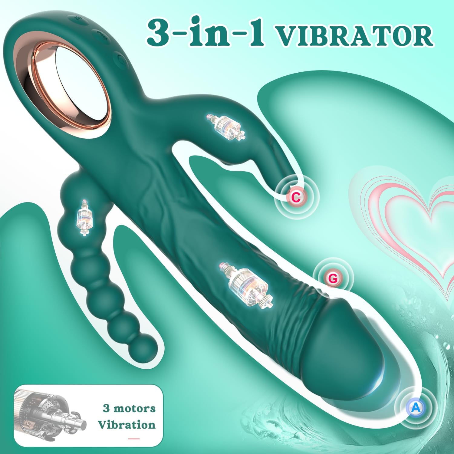 3-in-1 vibrator with detailed design on a teal background