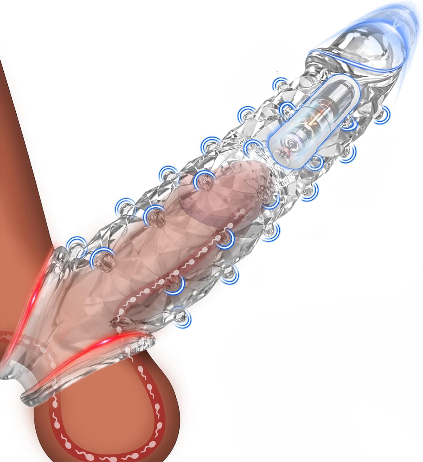 Transparent device with blue and red lights on a white background